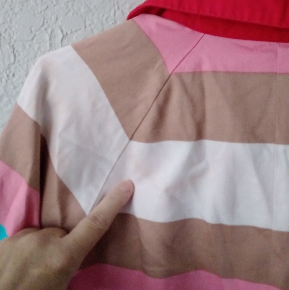 Vintage short trench coat multi stripe rainbow Giancarlo Ferrari collar lined lg - Picture 7 of 9